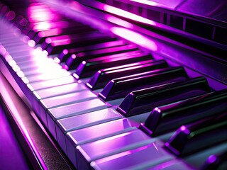 Obraz premium Close-up: vibrant purple piano keys reflect, a musical silhouette.