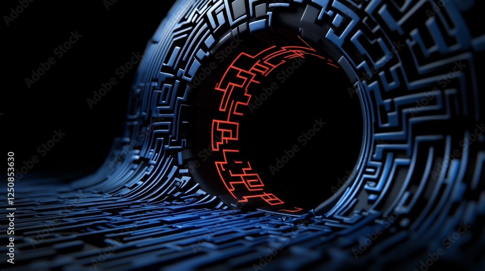 Poster technological abstract: a close-up view of a futuristic technological structure, featuring intricate