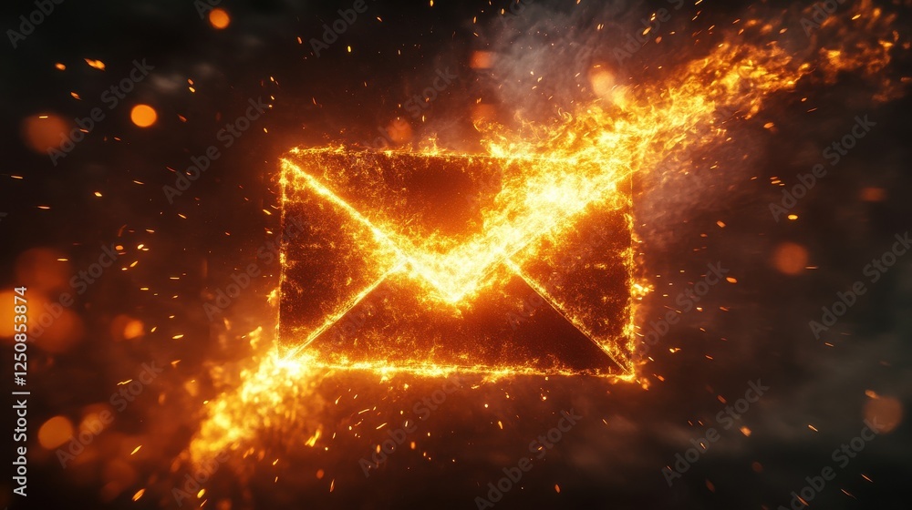 Aufkleber a glowing envelope is surrounded by a fiery explosion by ai generated image