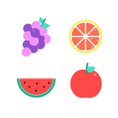 Colorful Flat Fruit Icon Set