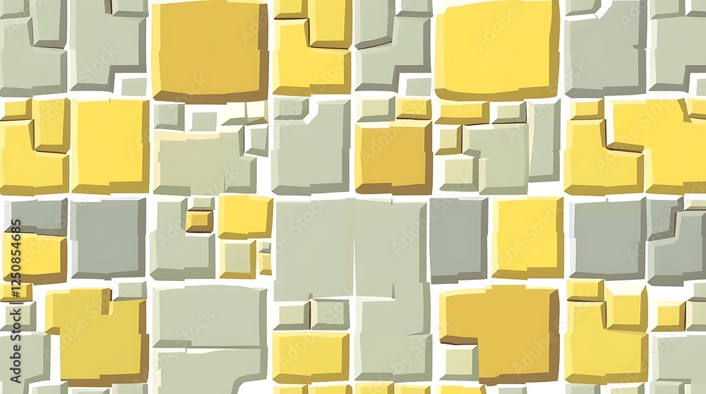 Poster abstract geometric tiles: a seamless pattern of interlocking gray and gold squares creates a dynamic
