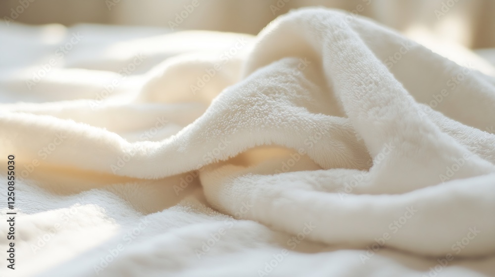 Aufkleber soft white blanket casually draped on a bed with gentle light creating a serene ambiance : generativ