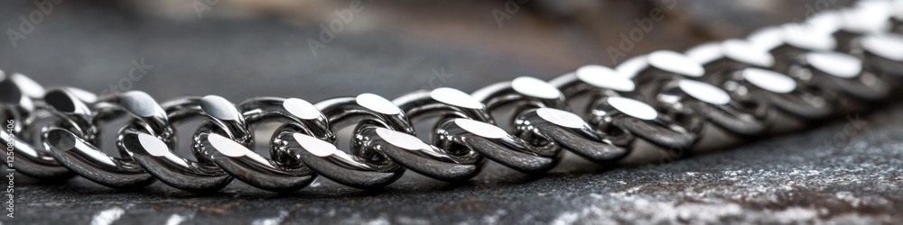 Poster Close-up view of a metal chain lying on a table
