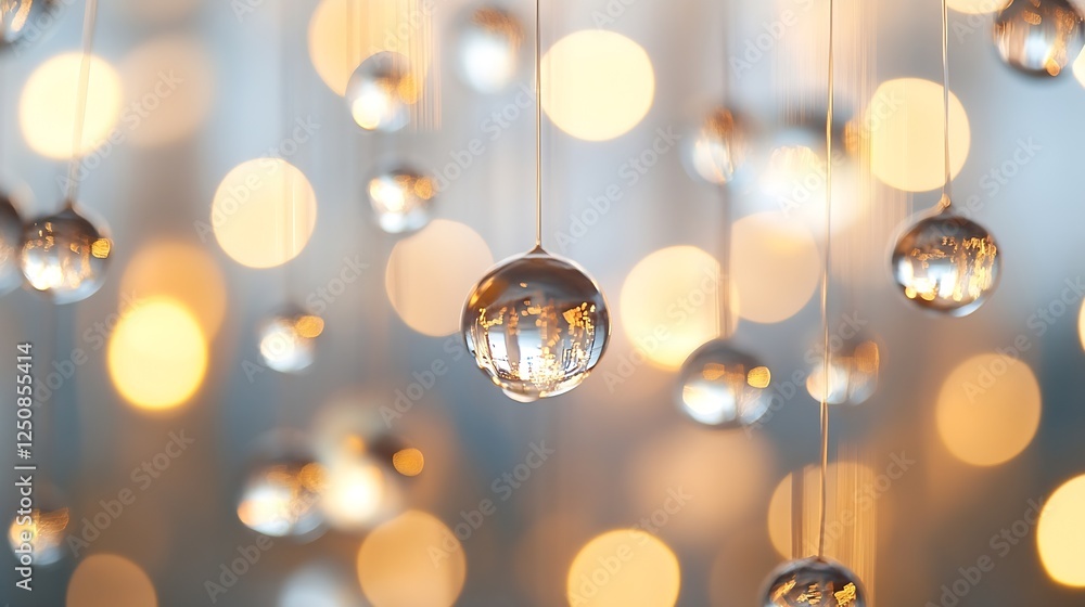 Leinwandbilder Captivating close up of crystal droplets reflecting beautiful bokeh lights in soft focus : Generative AI
