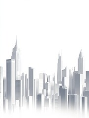 Fototapeta premium White background, city skyline, vector illustration style, simple lines, high-end aesthetic, light gray and white color scheme, urban architecture