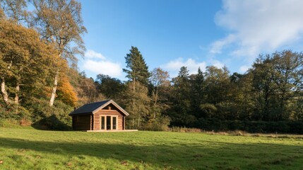 Obraz premium cabin, wood, log, field, nature, rural, landscape, tree, grassy, outdoors, scenery, home, building, architecture, country, tranquil, small, retreat, shelter, scenic, escape, peaceful, idyll, environme