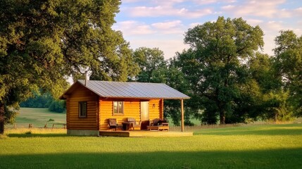 Obraz premium cabin, wood, log, field, nature, rural, landscape, tree, grassy, outdoors, scenery, home, building, architecture, country, tranquil, small, retreat, shelter, scenic, escape, peaceful, idyll, environme
