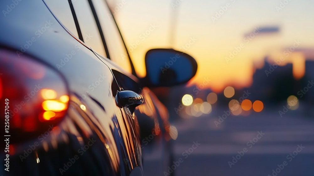 Poster stylish car profile with blurry sunset in background creating a dreamy urban atmosphere : generative