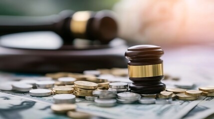 Justice System with Legal Gavel and Coins Representing Financial Matters : Generative AI