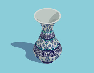 Islamic pattern blue Vase isometric pot ancient antique