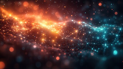 Obraz premium A complex network of interconnected nodes and lines, forming a three-dimensional structure.