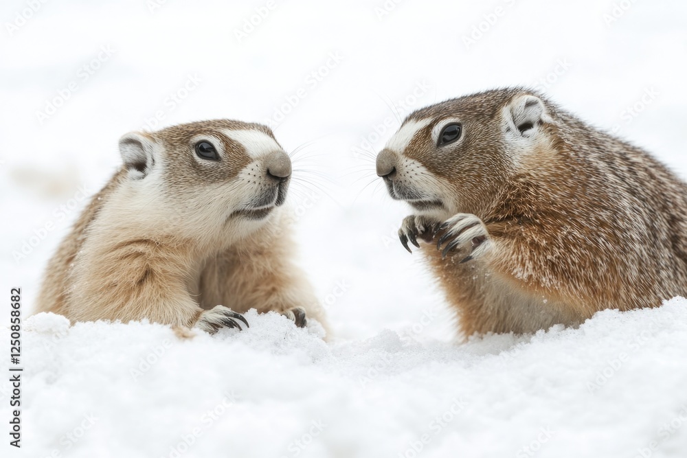 Poster two ground squirrels sitting side by side in a natural environment