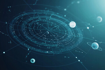 Fototapeta premium glowing astrological chart with planets orbiting in cosmic design, showcasing intricate lines and celestial bodies. This evokes sense of wonder and exploration