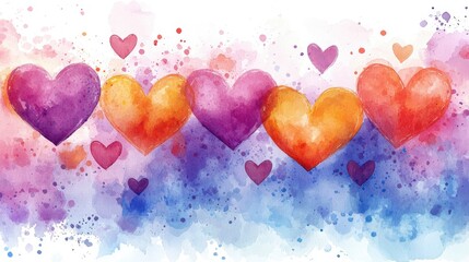 Obraz premium Colorful hearts celebration artistic watercolor love theme vibrant background whimsical viewpoint emotion expression