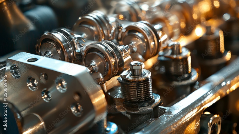 Poster close-up view of engine components with shine and precision design