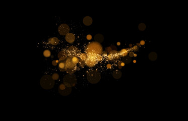 Abstract golden particles form a radiant, dynamic light effect with soft glimmers and a sense of movement, evoking elegance and festive charm.
