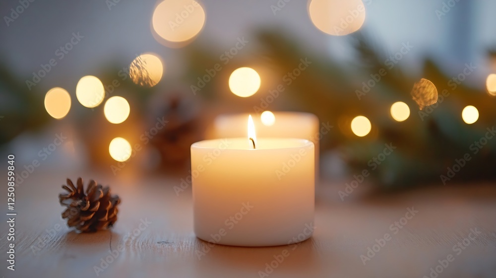 Poster Soft glowing candles with warm bokeh lights create a soothing ambiance for relaxation and comfort in a cozy setting : Generative AI