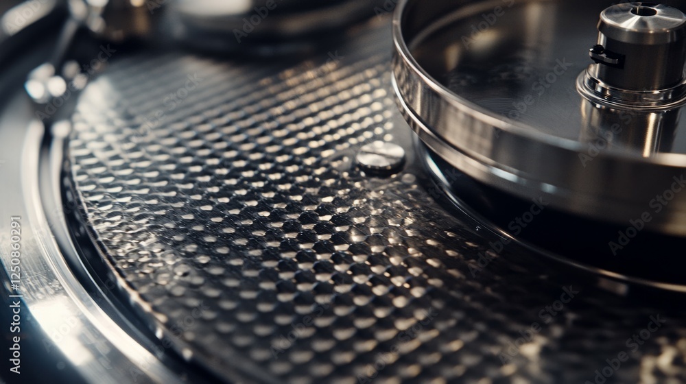 Poster close-up of a metallic surface with textured patterns and reflections