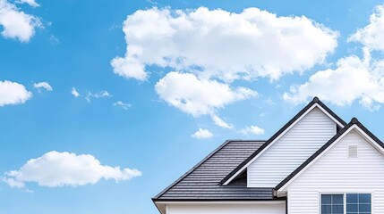 White House with Dark Roof Under a Clear Blue Sky