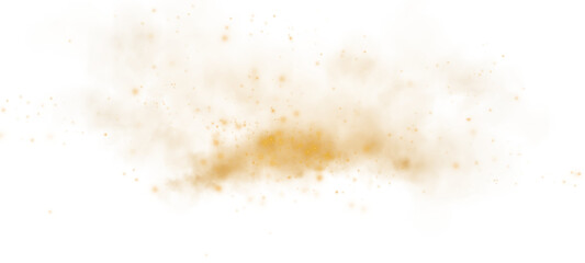 A soft golden dust cloud with glowing sparks, giving a magical and dreamy atmosphere on a white background.