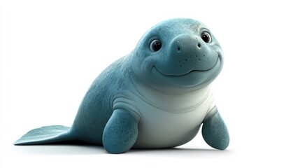 A charming cartoon of a manatee set against a white backdrop
