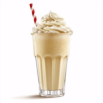 Creamy milkshake with whipped cream and a straw