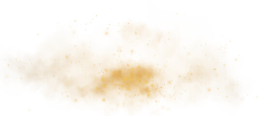 A soft golden dust cloud with glowing sparks, giving a magical and dreamy atmosphere on a white background.