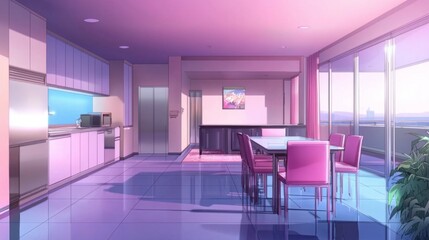 Modern interior design of a stylish kitchen and dining area