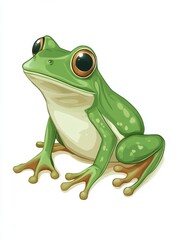 Obraz premium smiling green frog cartoon character isolated on white background.