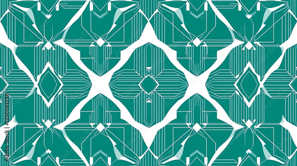 Aufkleber teal geometric pattern: an intricate pattern of teal geometric shapes forms a mesmerizing symmetrica
