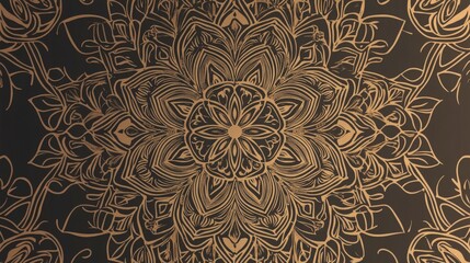 Stunning Gold Mandala Design on Dark Background.  Intricate and Elegant Floral Patterns for Wall Art or Fabric.