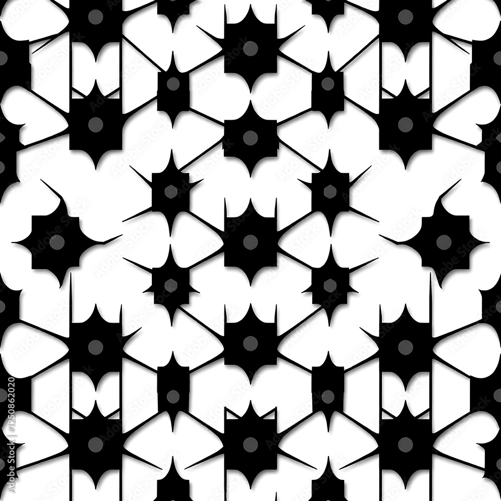 Poster abstract black and white pattern: geometric seamless pattern featuring a repeating motif of black st