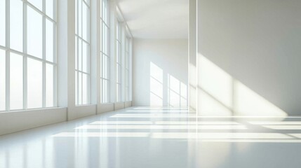 Obraz premium Bright Minimalist Interior with Large Windows and Soft Shadows