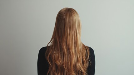 Naklejka premium Beautiful model girl with Blond hair strand,silky healthy wavy hair strand,hair wavy ribbon, with smooth,Keratin straightening,Treatment,straight long hair,procedures,Smooth hairstyle.