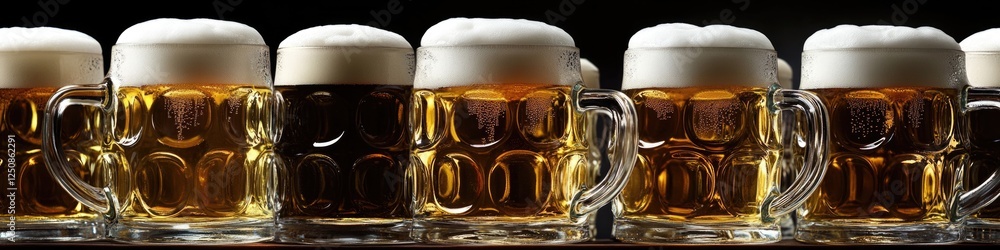 Poster a row of beer mugs placed next to each other, ideal for use in illustrations about social gatherings