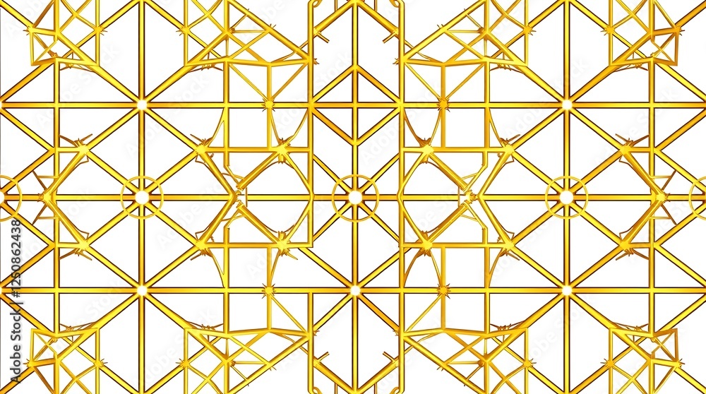 Poster golden geometric grid: a captivating seamless pattern featuring an intricate network of golden lines