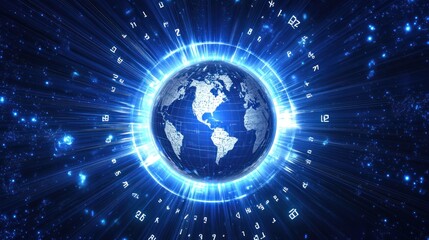 Obraz premium Digital Earth: Global Network Connection