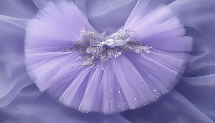 A lilac-colored tutu dress with silver glitter details arranged on a matching sheer background