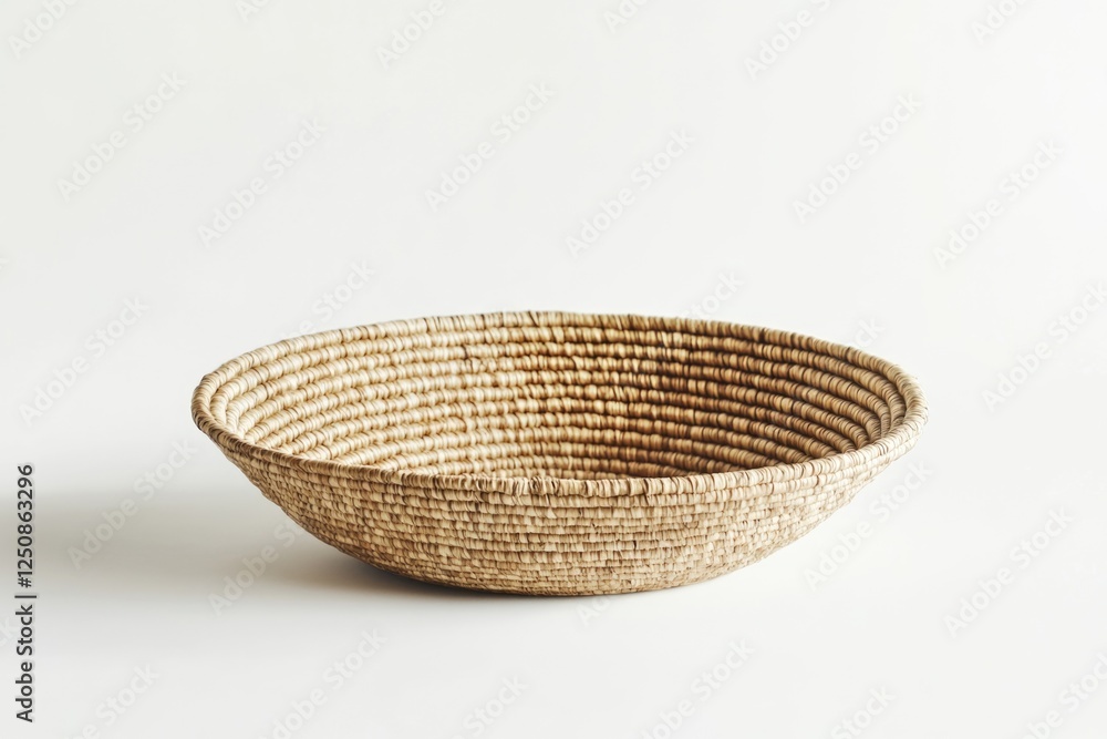 Aufkleber a small woven bowl on a white surface, ideal for use as a prop or decorative element