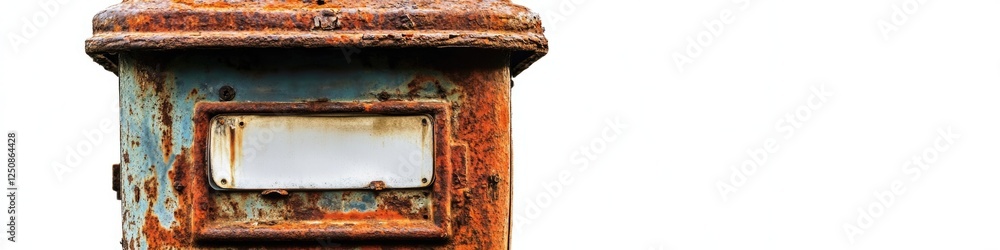 Poster old metal post with rusty surface and small window opening