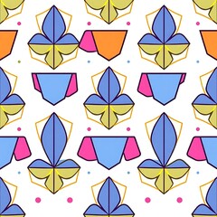 Geometric Floral Pattern: A vibrant and playful seamless pattern featuring stylized floral motifs in a modern geometric design, creating a dynamic and eye-catching visual.  