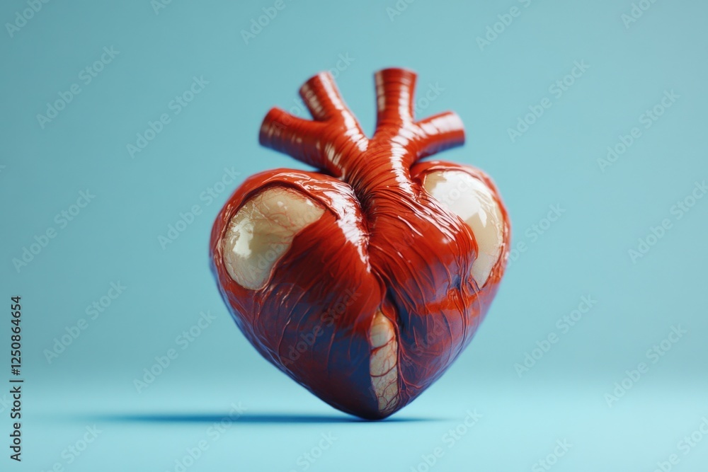 Poster a heart-shaped object with red and blue colors placed on a blue surface