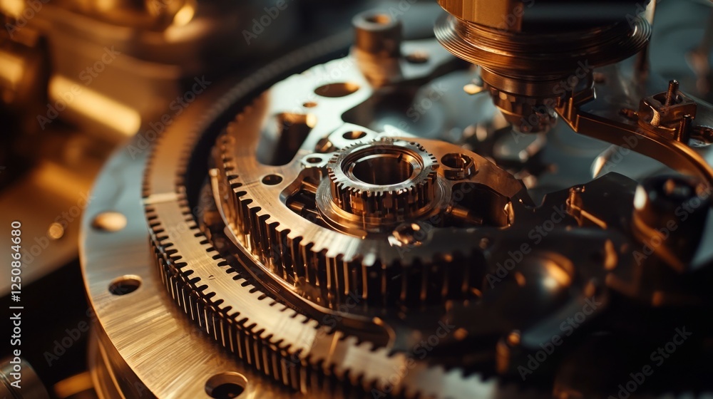 Poster intricate close-up of precision gears in mechanical engineering project