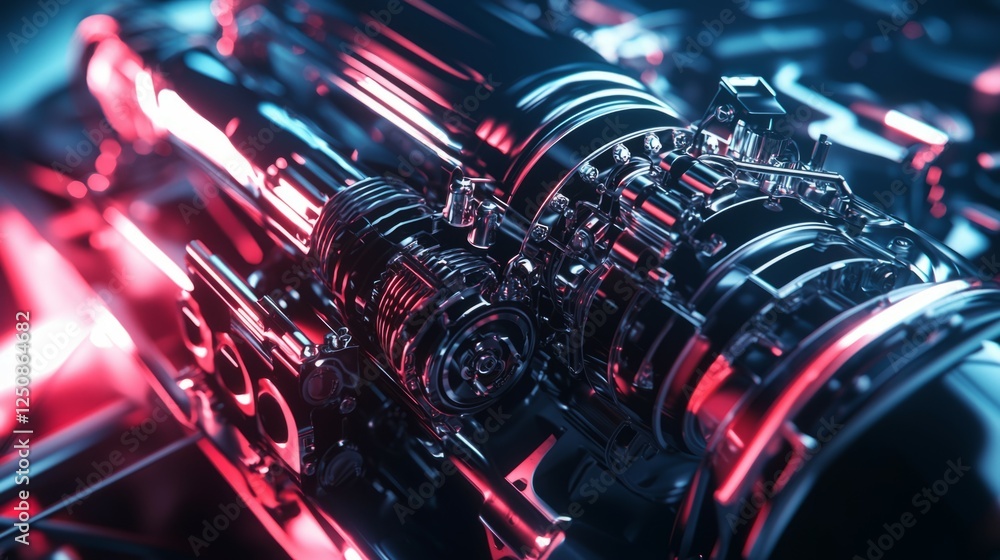 Poster high-definition close-up of a futuristic engine component design