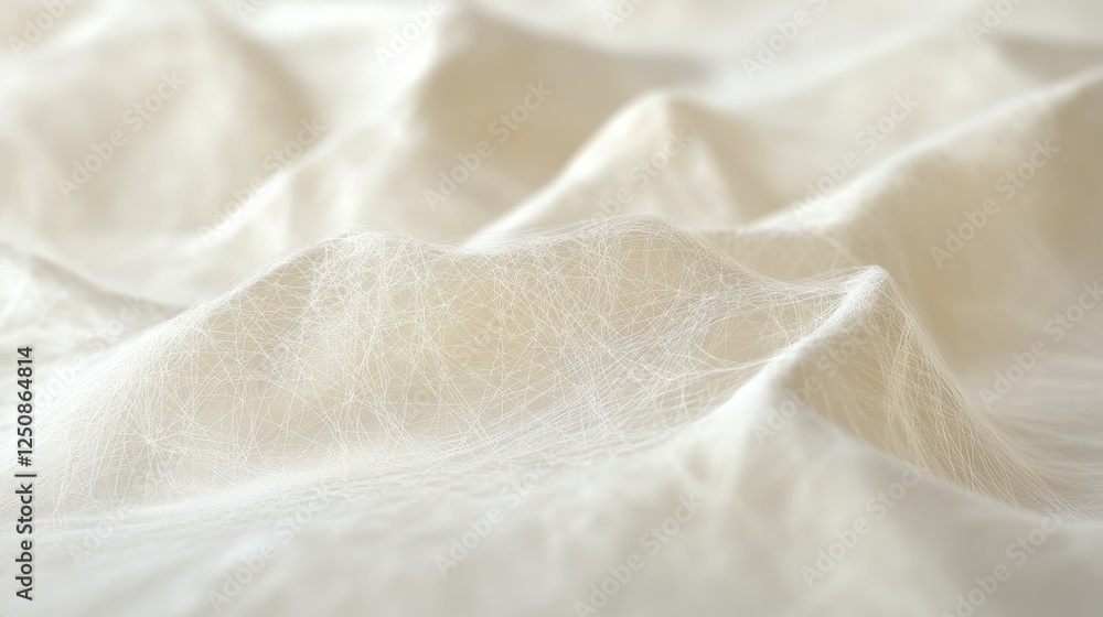 Poster a close-up view of light, textured fabric with soft, flowing waves, creating an elegant and serene a