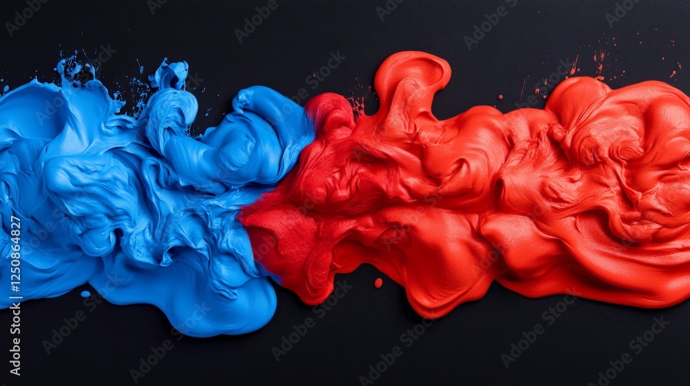 Poster red and blue abstract paint: a vibrant abstract image featuring a dynamic interplay of red and blue 