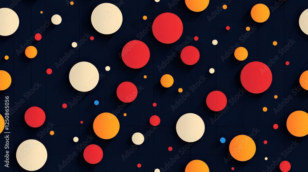 Poster colorful circles pattern on dark background with red yellow and white elements