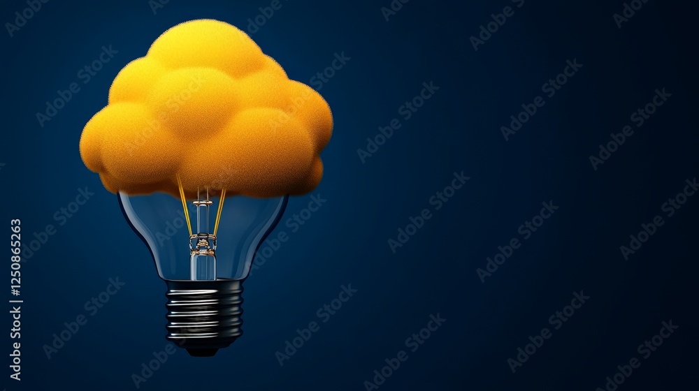 Aufkleber bright idea: a 3d rendering of a lightbulb with a fluffy yellow cloud as its filament, symbolizing i