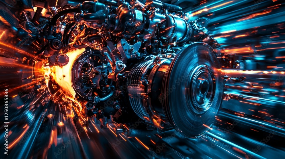 Poster dynamic engine explosion with abstract visual effects in motion