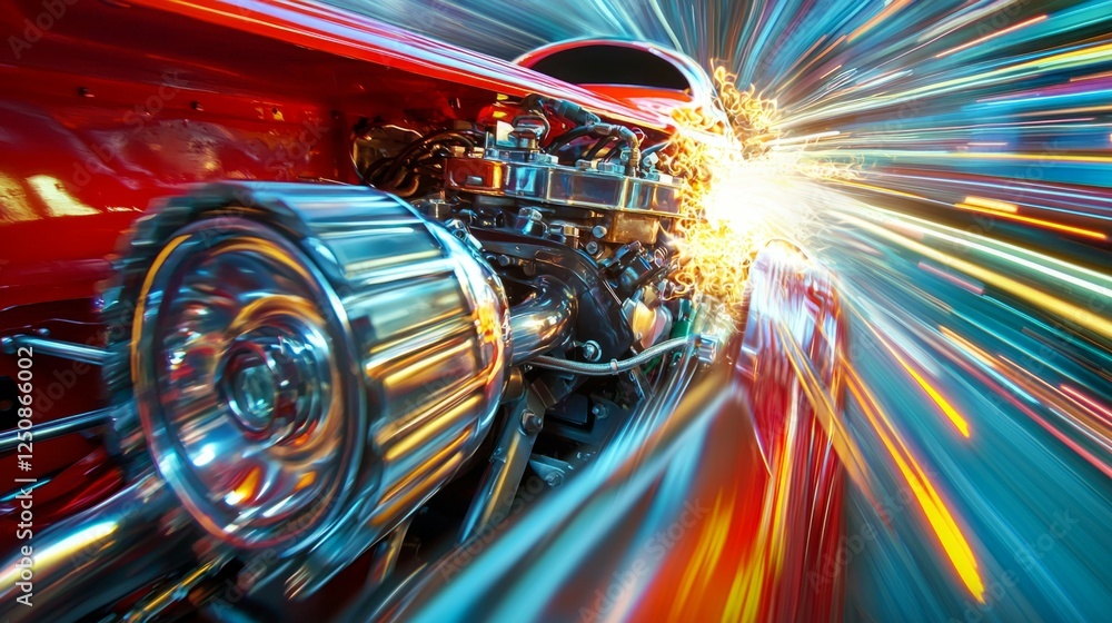 Poster dynamic close-up of engine parts with motion blur effect